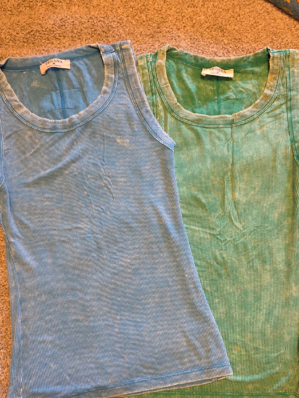Zenana Set of Two Ribbed Tank Tops - Blue & Green